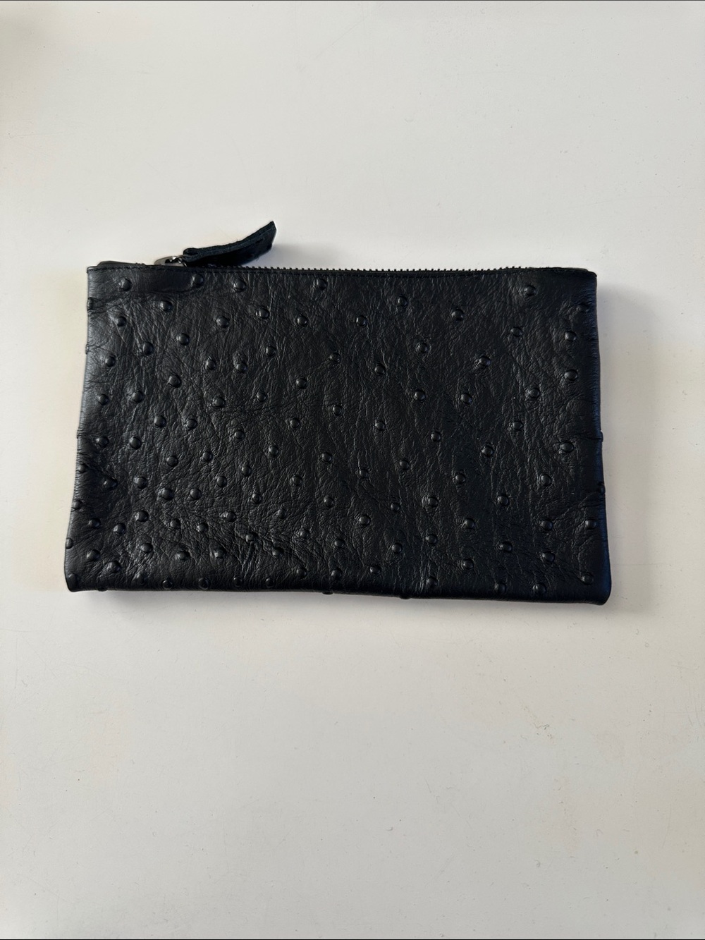 AGL Genuine black leather zipper pouch clutch  ostrich pattern AGL black
